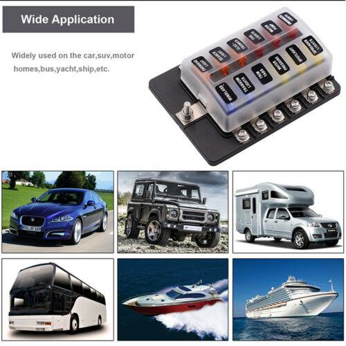 12Way Fuse Box Car Blade Fuse Holder Red Led Indicator Waterpoof Cover For Marine Boat Rv Truck
