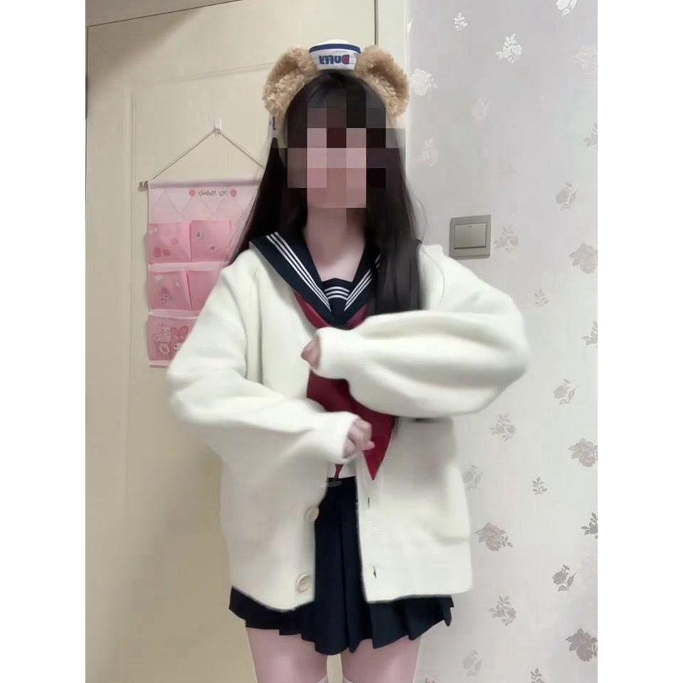 Japanese Retro Academy Style Knitted Cardigan for Women – Spring/Autumn Petite Loose Fit Sweater