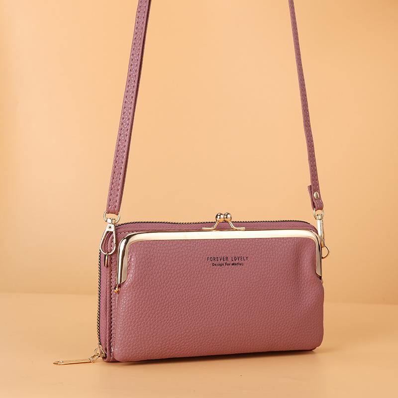 Damen Umhängetasche Geldbörse Clutch Tasche Große Kapazität RFID Handy Tasche PU Leder Kussverschluss Handgelenkschlaufe Lange Geldbörse Schulter Umhängetasche dunkel rosa