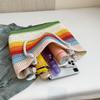 Casual Beach Handbag Strip Weave Bag Large Capacity Lazy Style Rainbow Beach Bag Bohemian Style Hollow Tote Bag Streetwear CLE