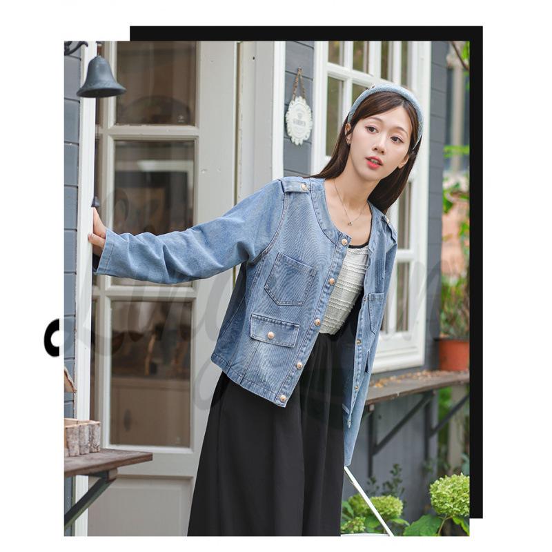Hong Kong Style Retro Frayed-Hem Petite Denim Jacket Large синий
