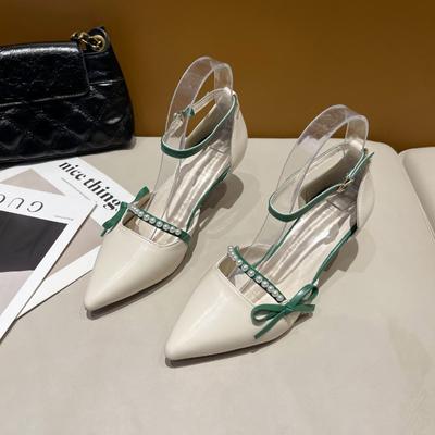 Modne Damskie Modne Buty Na Cienkim Obcasie Jesień Nowe Szpiczasty Nosek Płytki Dekolt Węzeł Motylkowy Z Koralikami Wycięte Eleganckie Niskie Buty