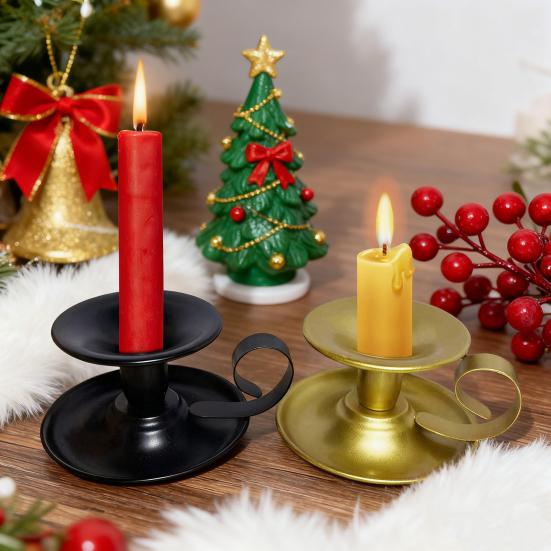 1/2 Buc Suport Vintage din Fier pentru Lumânări Conice Metal Candelabru cu Mâner Acasă Living Crăciun
