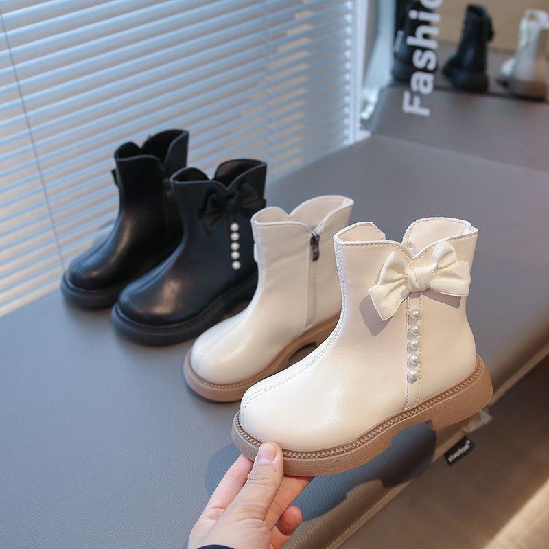 Girls' Fashion Boots for Autumn and Winter, Children's Fleece Princess Leather Boots