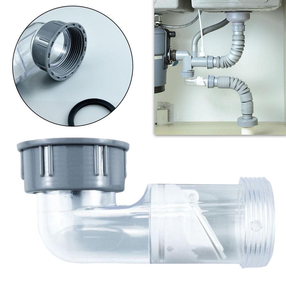 1pc 45mm Kitchen Transparent Deodorizing Elbow Check Valve Lateral Side Drain Pipe Wash Basin Drainage Sink Drain Hose