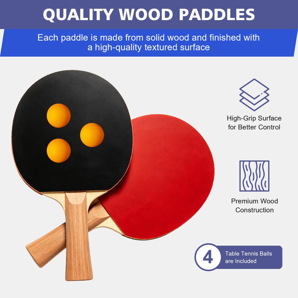 182x91cm/6x3ft Professional Portable Folding Ping Pong Table, Table Tennis Game Set with Net, 2 Paddles & 4 Balls for Adults and Teens