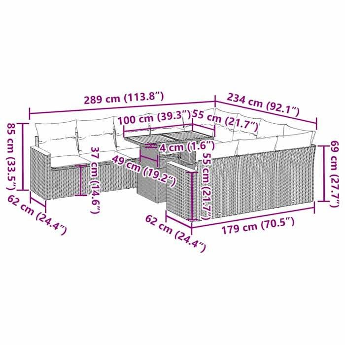 VidaXL Salon de jardin 11 pcs avec coussins gris résine tressée, ensemble de canapés d'extérieur, ensemble de canapé d'angle 3327540