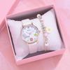 Kids Watches Pink Cute Children's Wristwatch Cartoon Pattern Quartz Watch Set for Girls Fashion Students' Clock