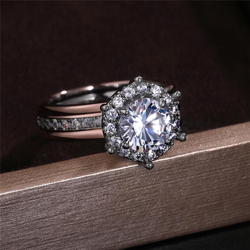 Classic 925 Sterling Silver Bridal Engagement Wedding Rings AAA Dazzling Cubic Zirconia Hot Sale Timeless Style Female Jewelry