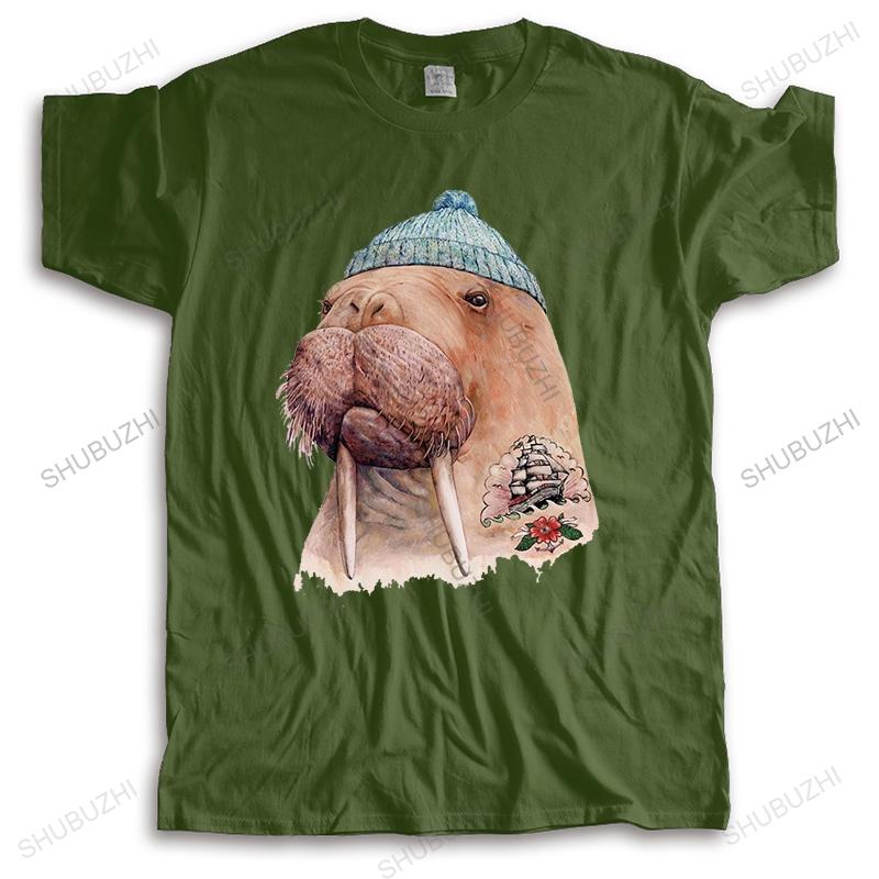 Mens Luxury Cotton T Shirt Tattooed Walrus T-shirt, Mens Tshirt, Walrus TeeBC Summer Fashion T-shirt Men Tops Euro Size Boys