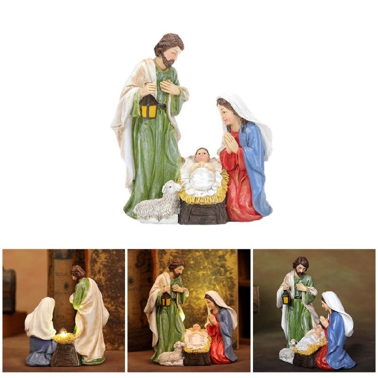 Weihnachtskrippe Dekorationen Set Krippe Heilige Figuren Harzfiguren für Zuhause Schlafzimmer Wohnzimmer Statue Ornament