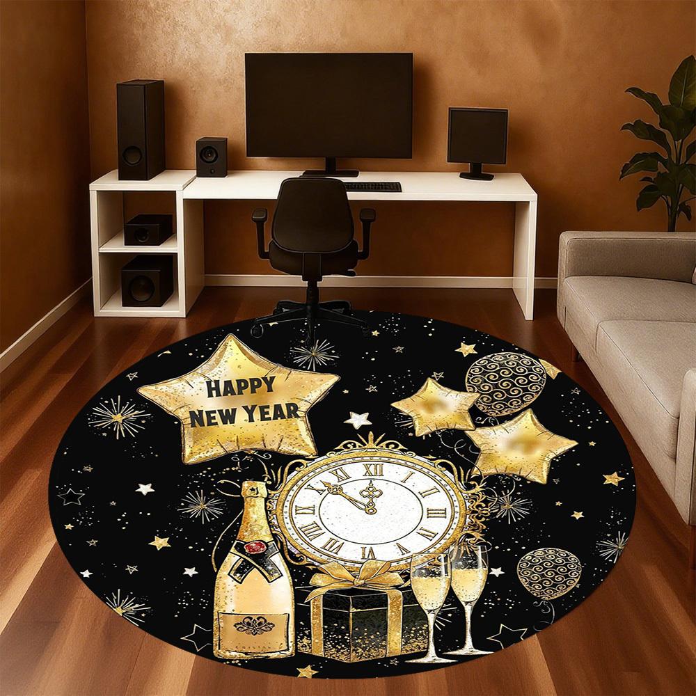 1pc New Year Celebration Round Chair mat office Area Rug - Non-Slip, Floor Mat for Office, Bedroom, Ideal home decor gift c0112061