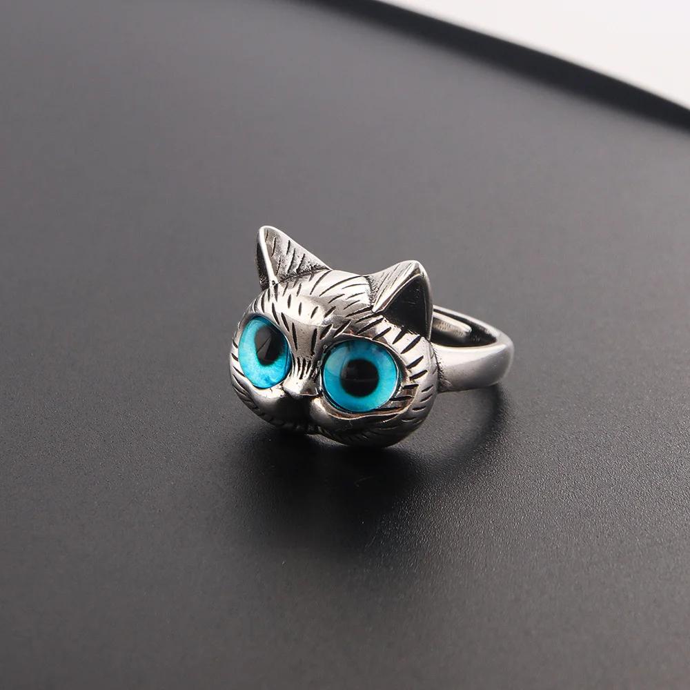 Mode Niedlich Silber Retro Metall Katze Ring Modischer Katzenaugen Öffnungs Verstellbarer Ring für Frauen Trendiger Schmuck Zubehör Geschenk