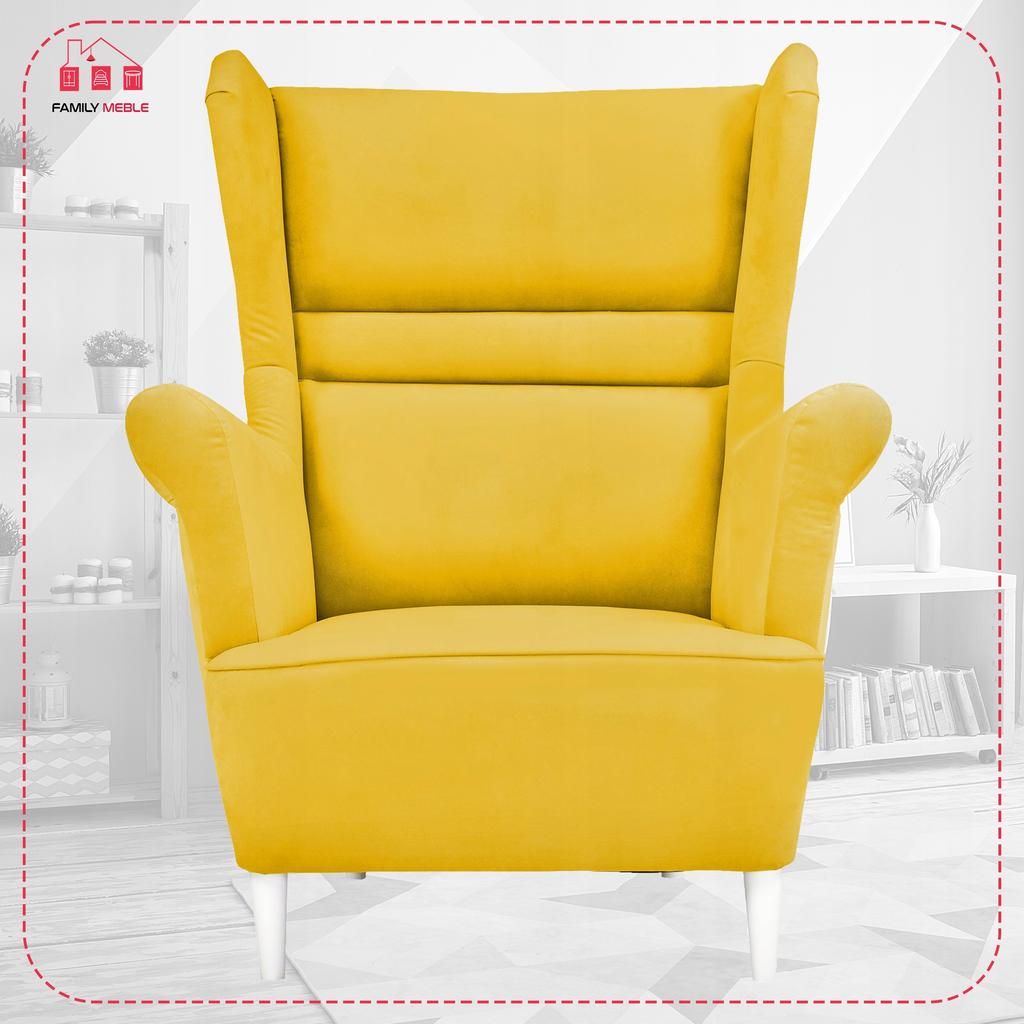 Zoja Scandinavian Family Meble Wing Chair, Lemon Yellow, Profiled