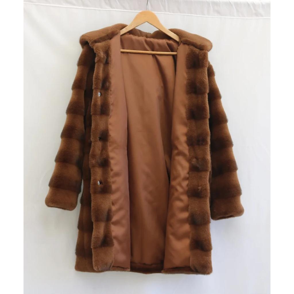 Women's Mink Fur Coat Medium Long Hooded Coat Fur Plus Size Casual Winter Warm Loose 9XL