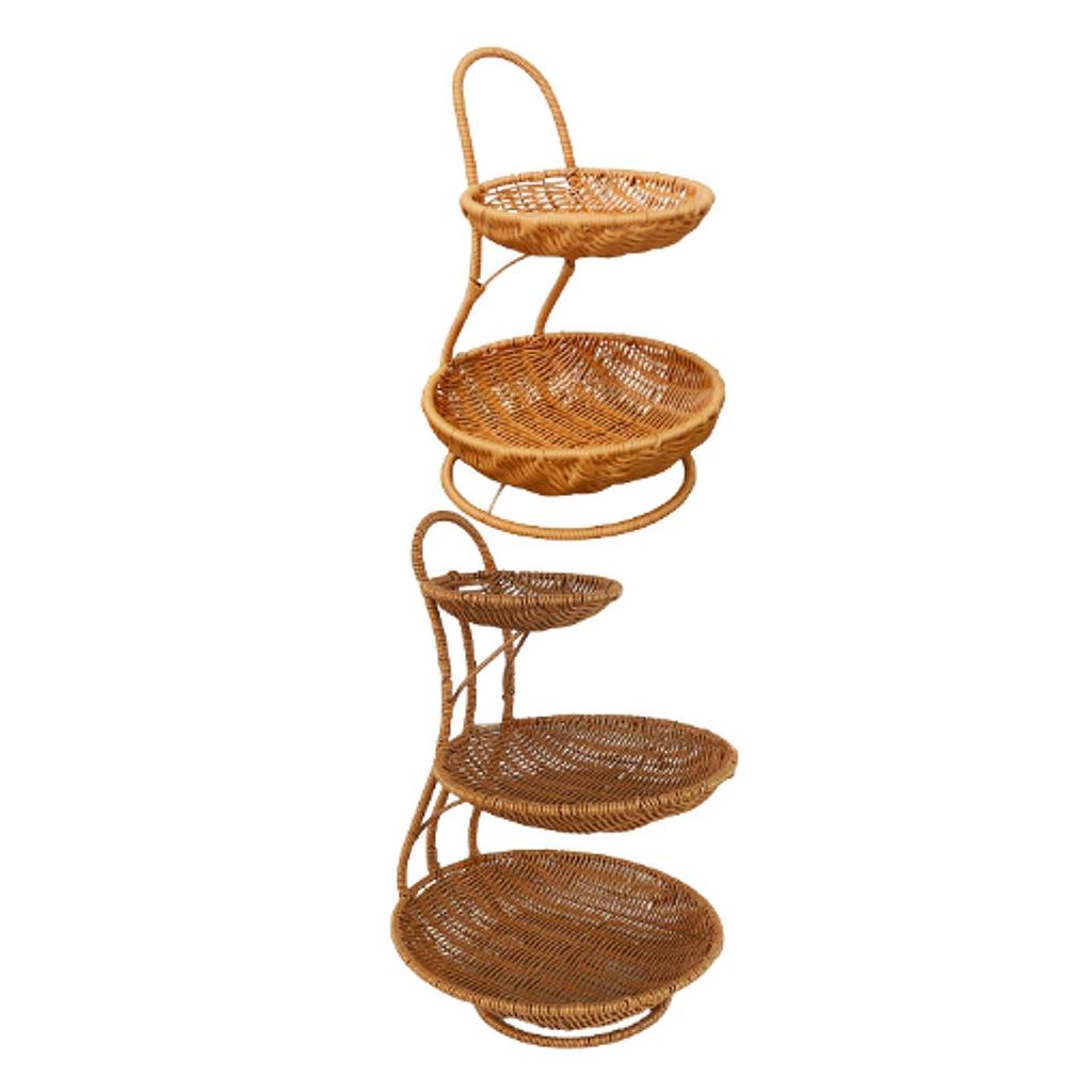 Rattan Style Fruit Basket Multi Tiered Storage Organizer for Kitchen Countertop Snacks and Home Decoration