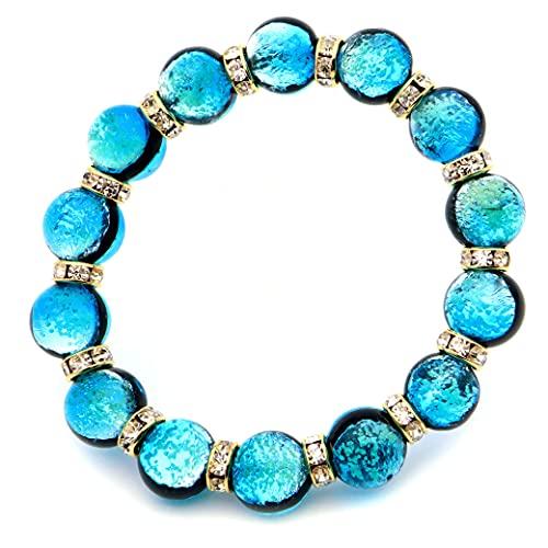[GOLD STONE] Glowing Firefly Glass Bracelet, Hateruma Blue, Sparkling Okinawan Power Stone, Inner Circumference: Approx. 15cm