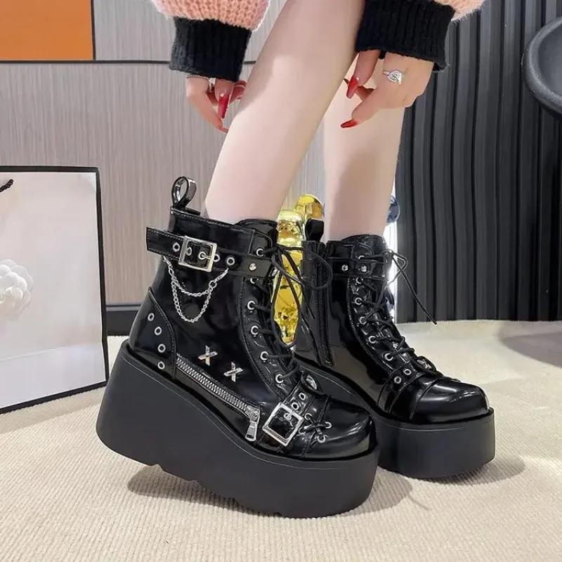 Grote Maat Nieuwe Gothic Stijl Platform Vampire Cosplay Dames Kuitlaarzen 2024 Winter Sleehakken Comfortabele Dames Motorlaarzen Schoenen42