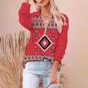 Ladies Casual Ethnic Print Fashion Large Size  V-neck Zipper Long-sleeved Blouse