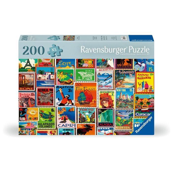 Puzzle adulte - ravensburger - 200 pièces - timbres - grand modèle d'image - pièces épaisses