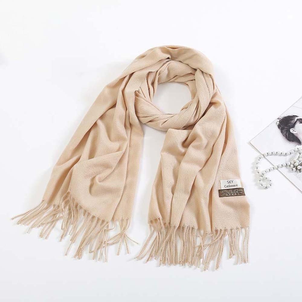 Soft Solid Color Shawl Windproof Long Neckscarf with Tassel Large Classic Wool Scarf  Outdoor