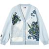 X Van Gogh Collaboration Series Van Gogh Museum 2.0 V-Neck Plant Pattern Button Knit Sweater Women Sweater Sky-Blue F11W318404FZA