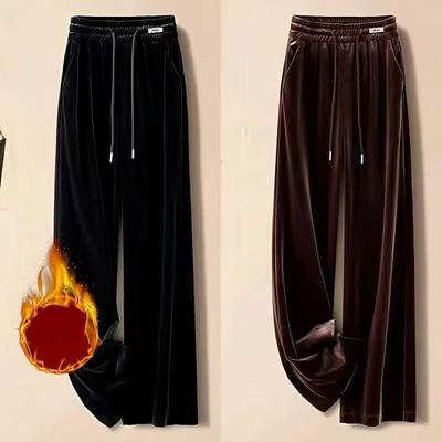 Women's Plus Size Velvet Pants Autumn Winter High-Waist Loose Fleece-Lined Straight-Leg Pants