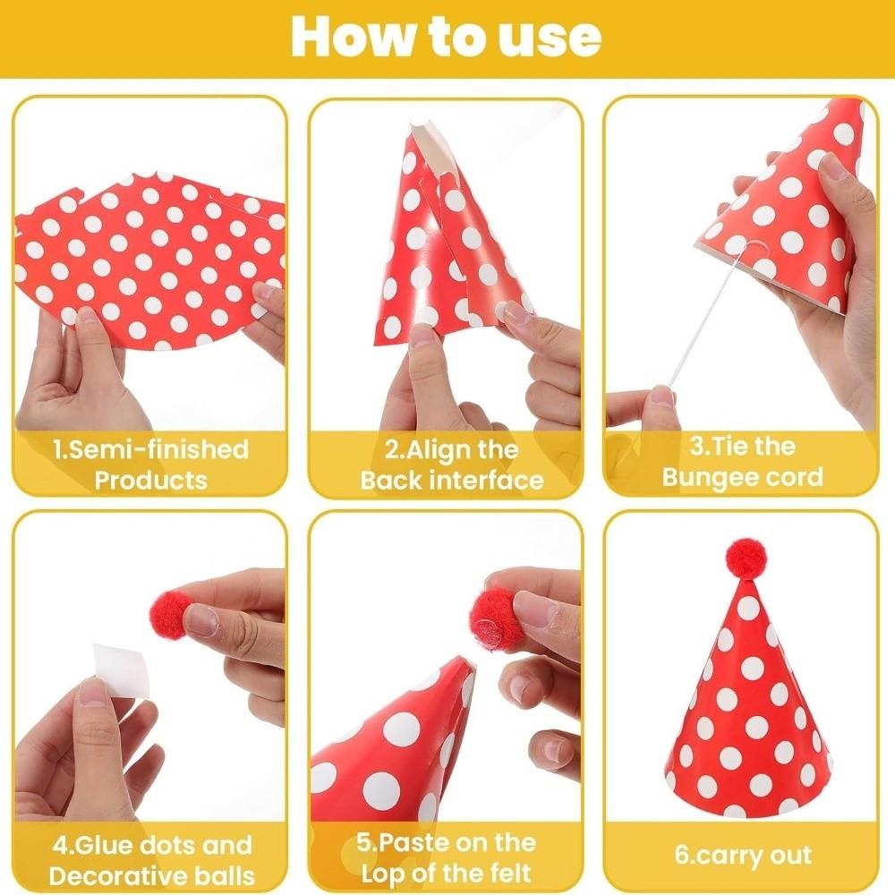 Polka Dot Birthday Party Hats with Pom Poms Colorful Birthday Hat Set DIY Handmade Paper Party Cone Hats Boy Girl Gifts