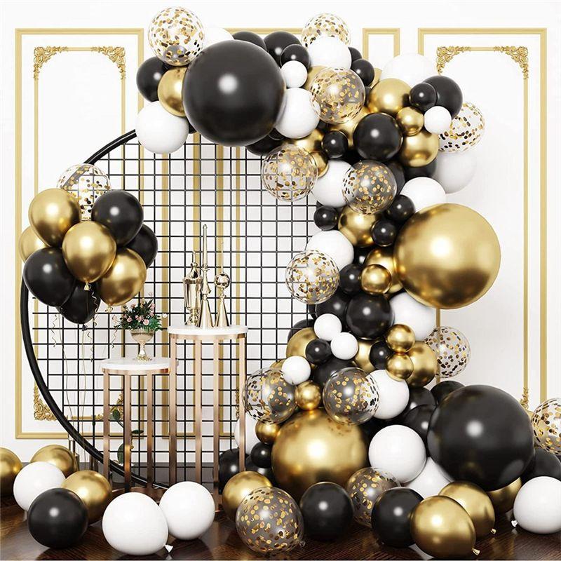 M-Modern-129 Pieces Black And Gold Balloon Garland Arch Kit Latexballoons Party Decorations