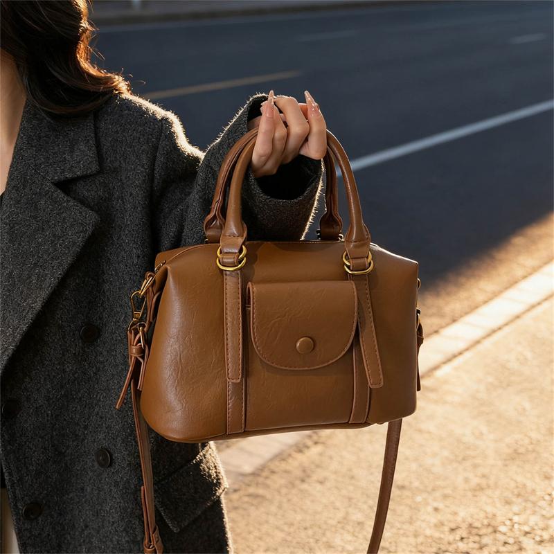 Fashionable Ladies Handbag Small Boston Bag Premium Retro Simple Shoulder Bag PU Material Crossbody Bag Suitable for Daily Commuting Shopping Travel