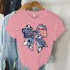 USA Flag Coquette Bow Design Woman T-shirts July 4th Crew Neck Summer Clothes Men 4th of July Coquette Bow Shirts and Blouses