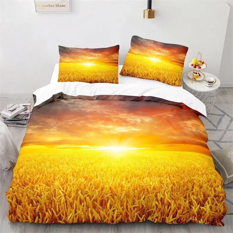 Gold Wheat Field Duvet Cover Natural Scenery Print Bedding Set Microfiber Twin Queen King Comforter Cover For Kids Adults Decor