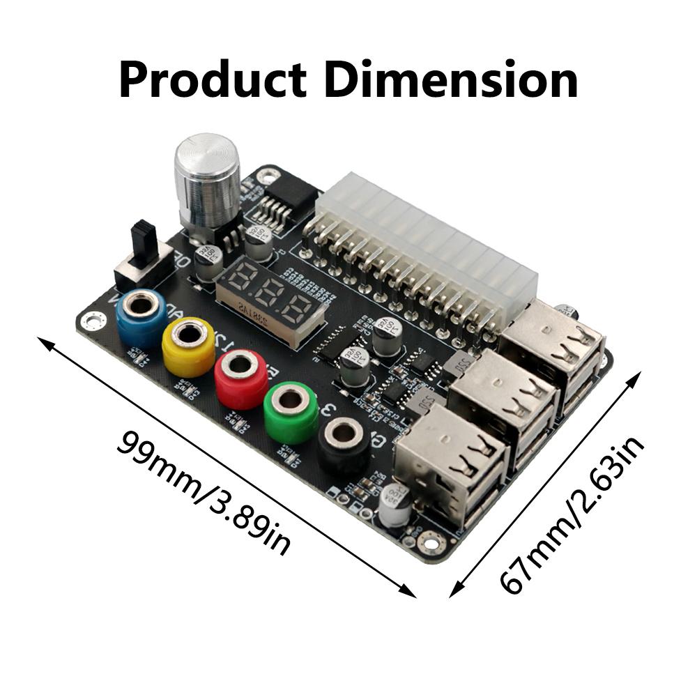 24Pin ATX Power Supply Breakout Board Power Module Adapter Connector Adjustable Voltage Knob 6 Port USB 2.0 Supports QC2.0 QC3.0