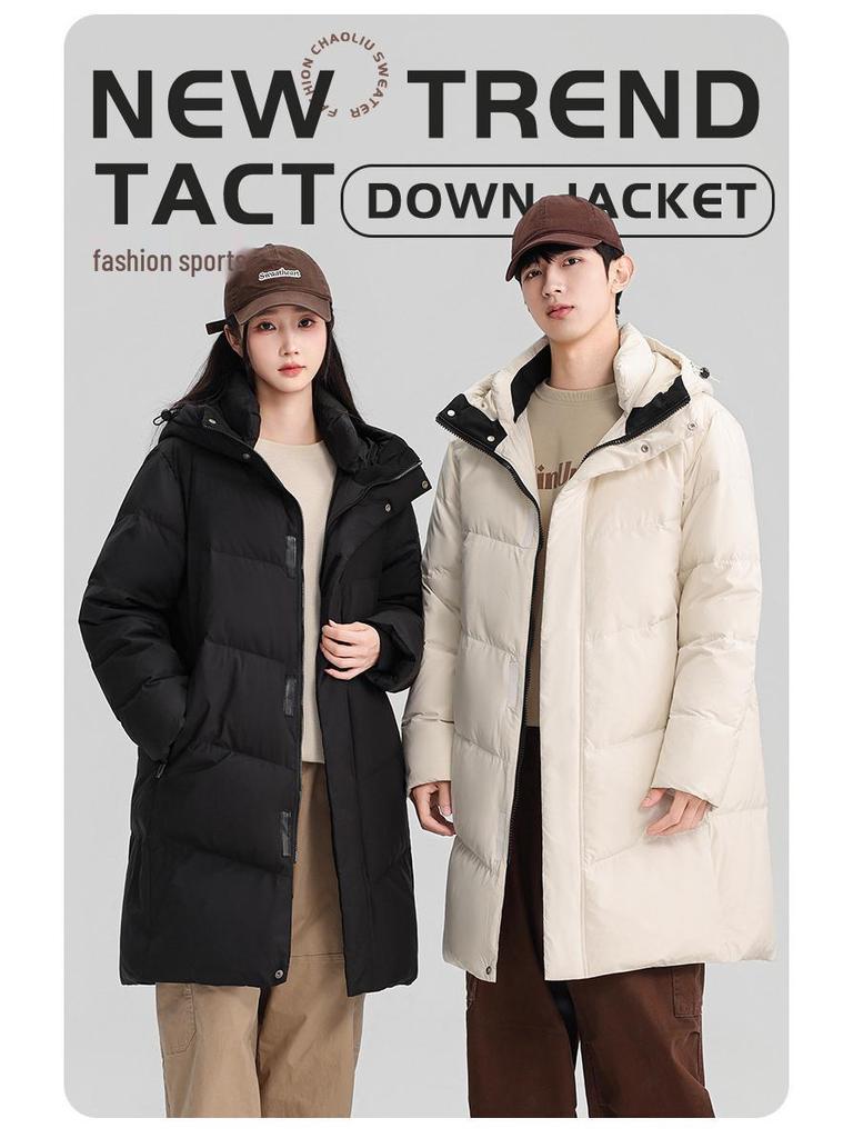 Mid-Length Men's & Women's Winter Down Jacket - Thick, Warm, Loose Fit, Cold-Proof White Duck Down Coat