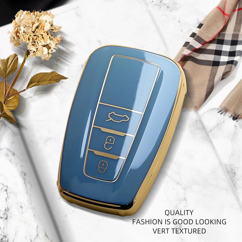Luxurious Golden Edge Remote Key Case Protective Cover For Toyota Camry CHR Prius Corolla RAV4 Prado 2017 2018 Car