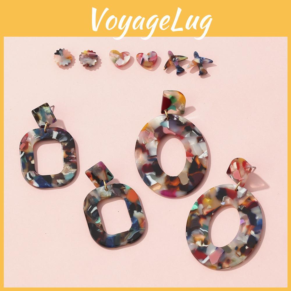 Bold Geometric Acrylic Long Dangle Earrings Trendy Colorful Statement Jewelry