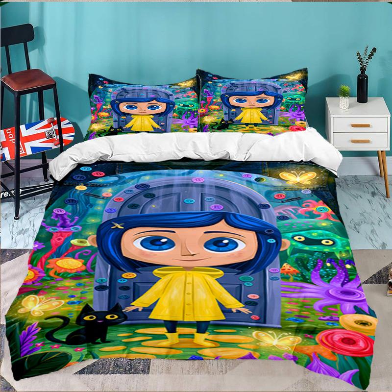 Mystery Coraline's World 3pcs Bedding Set,Including 1pc Duvet Cover And 2pcs Pillowcases Perfect Gift for Christmas,Ideal for Bedroom, Dormitory