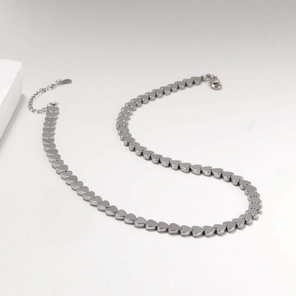 European & American Natural Hematite Magnet Heart Necklace - Women's Trendy Luxury Summer Accessory