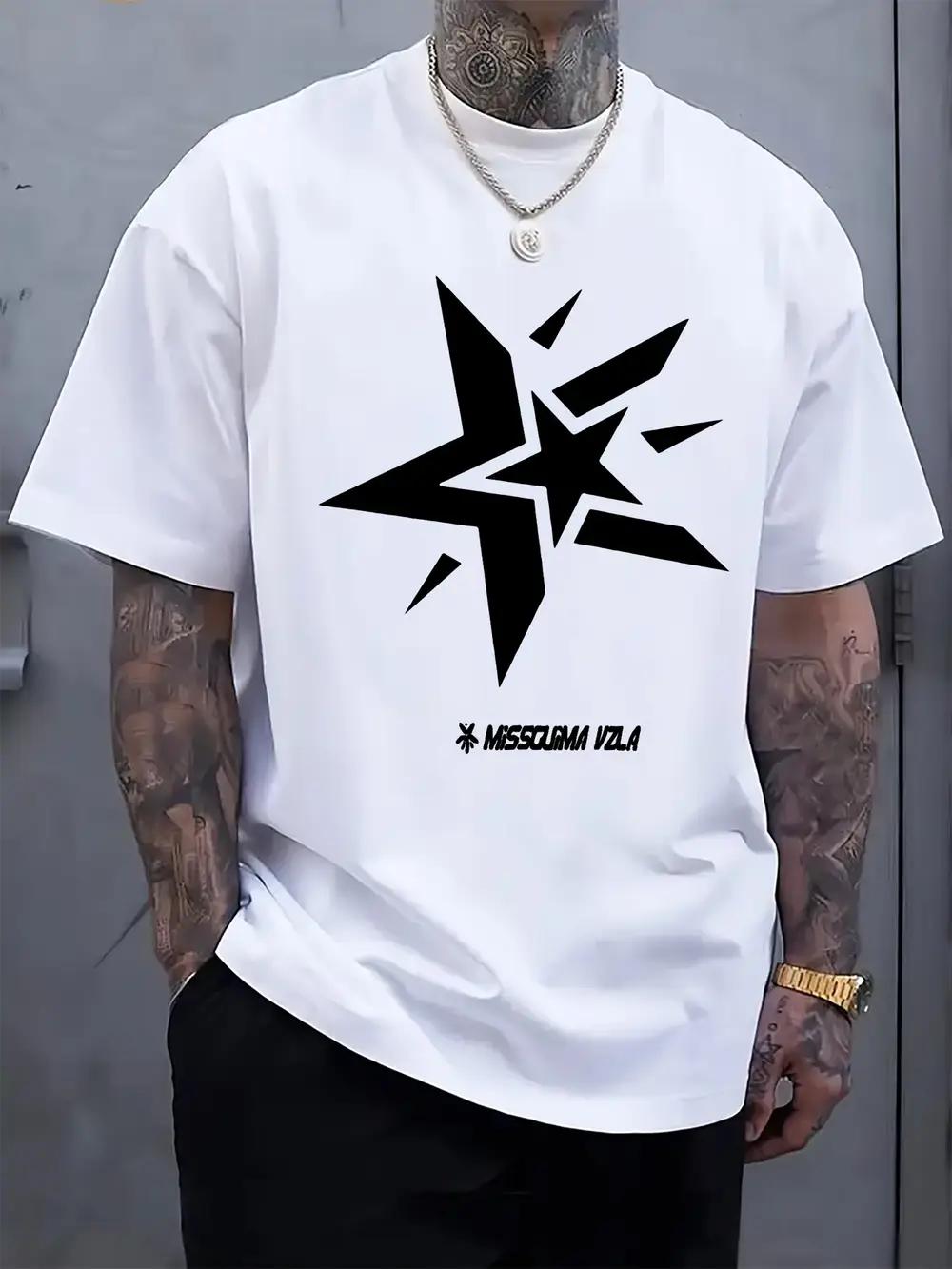 

Casual Graphic T-shirt with Abstract Star Print - Short Sleeve L