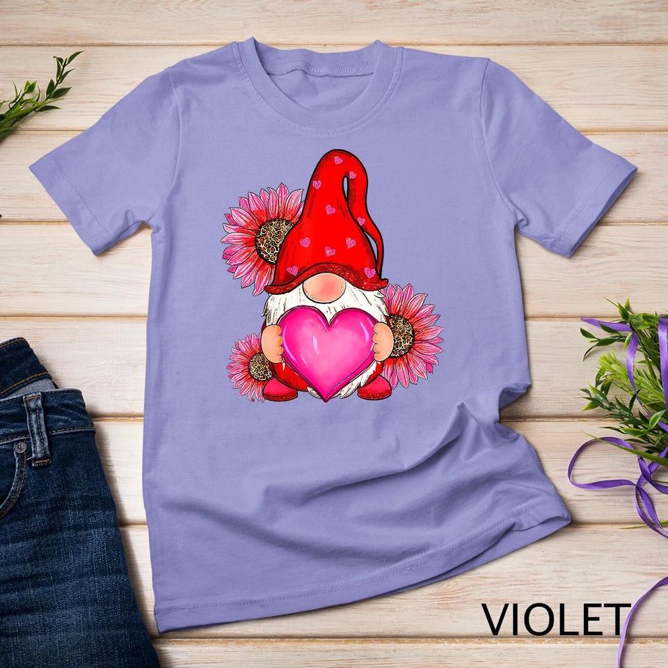 Happy Valentine s Day Gnome with Leopard Sunflower Valentine Unisex T-shirt 11 S