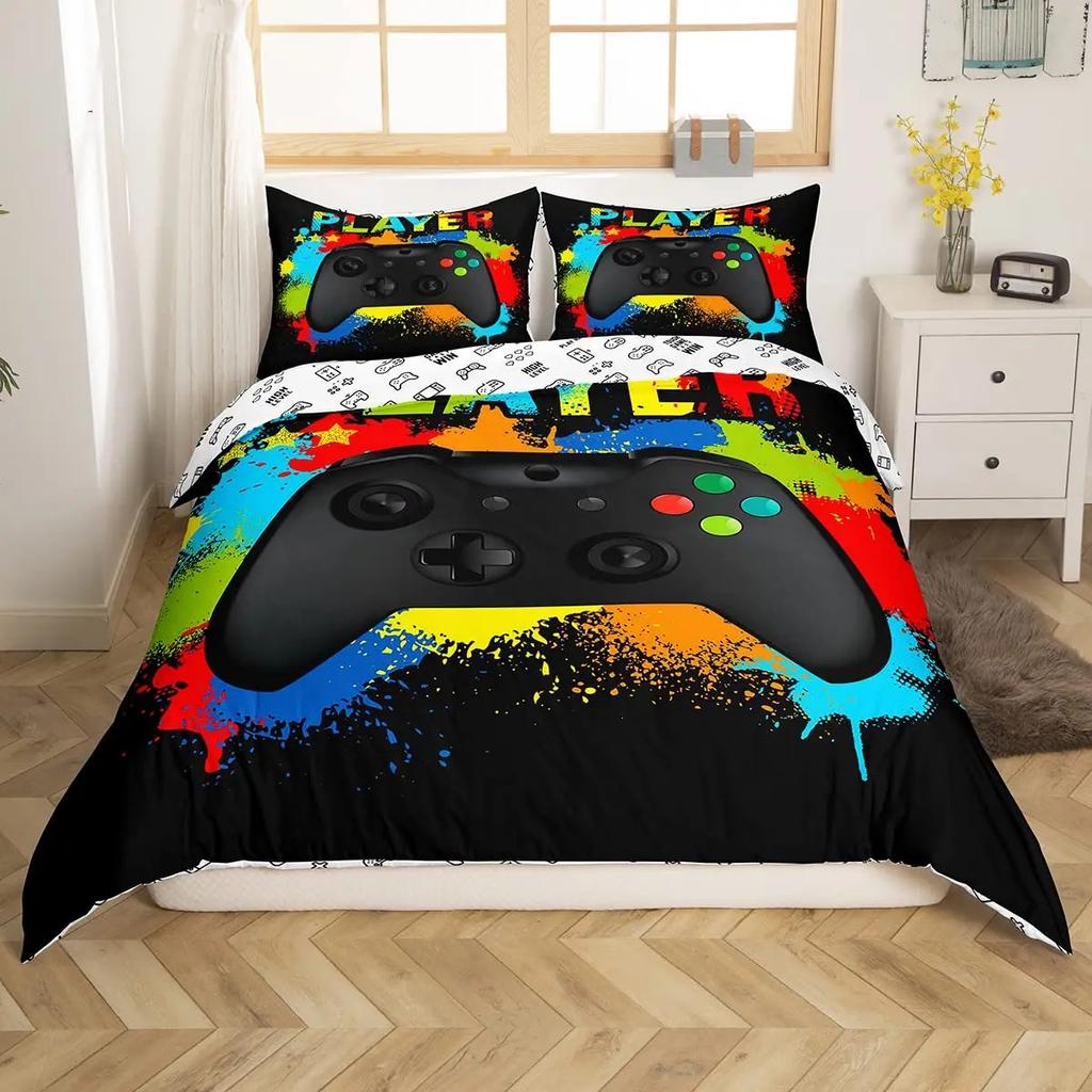 Gamepad Druck 2/ 3-teiliges Set (1 Bettbezug + 1/ 2 Kissenbezüge), Heim Schlafzimmer Bettwäsche Set, Jungenzimmer Dekoration 135x200cm