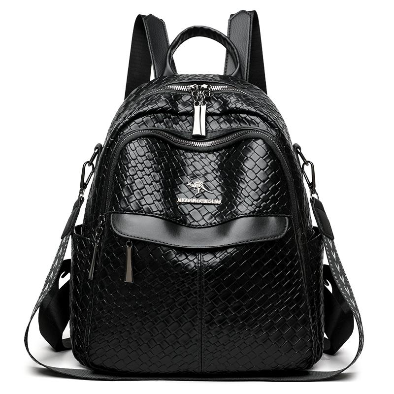 

Плетений PU рюкзак Великої місткості Дорожній рюкзак Жіноча багатофункціональна сумка через плече чорний