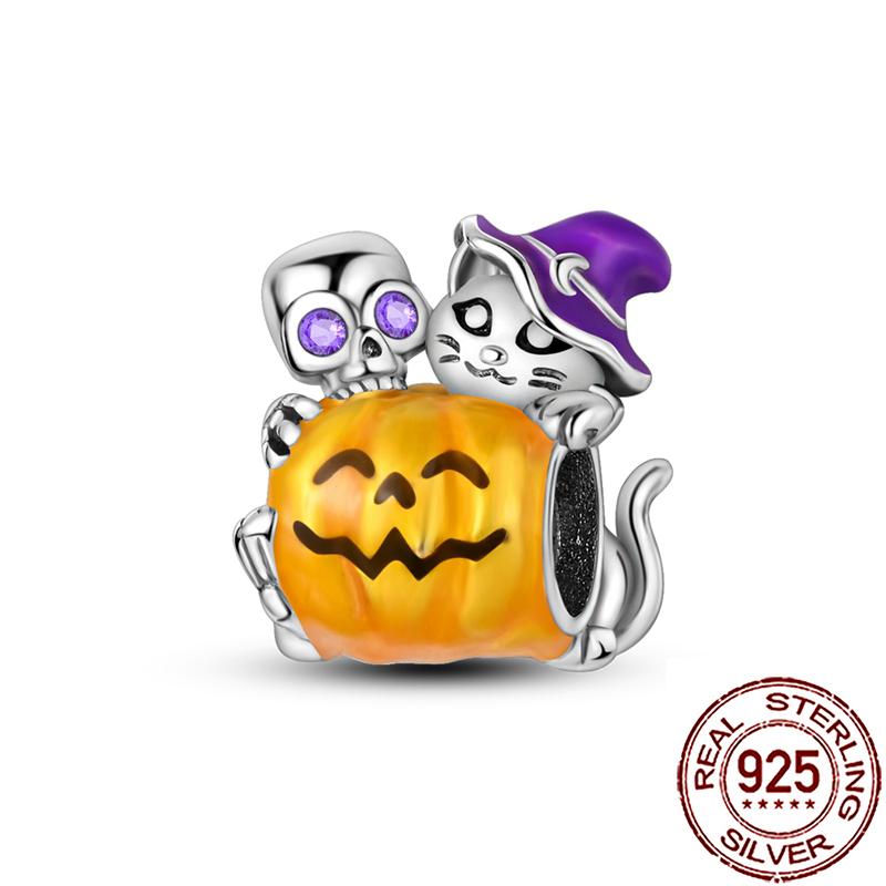 Gothic Charms Copper Pumpkin Calavera Colorida Beads Fit Snake Chain Bracelet Necklace Halloween Women Diy Jewelry