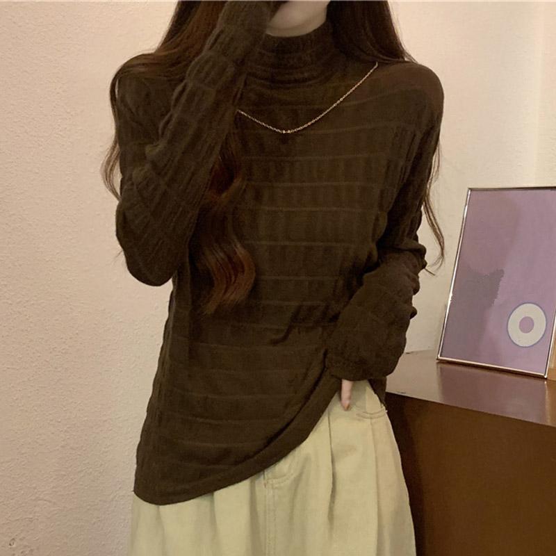 

Женские свитера, пуловеры 2025 Осень-Зима, длинный рукав, водолазка, белый, черный, вязаный свитер, женские топы, пуловер JJ102 One Size кофейный