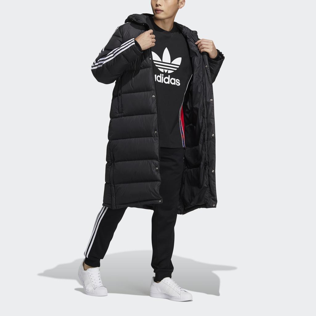 Adidas Originals Long Down Jacket With Side Stripe Logo Print Men Outerwear Black HI4658