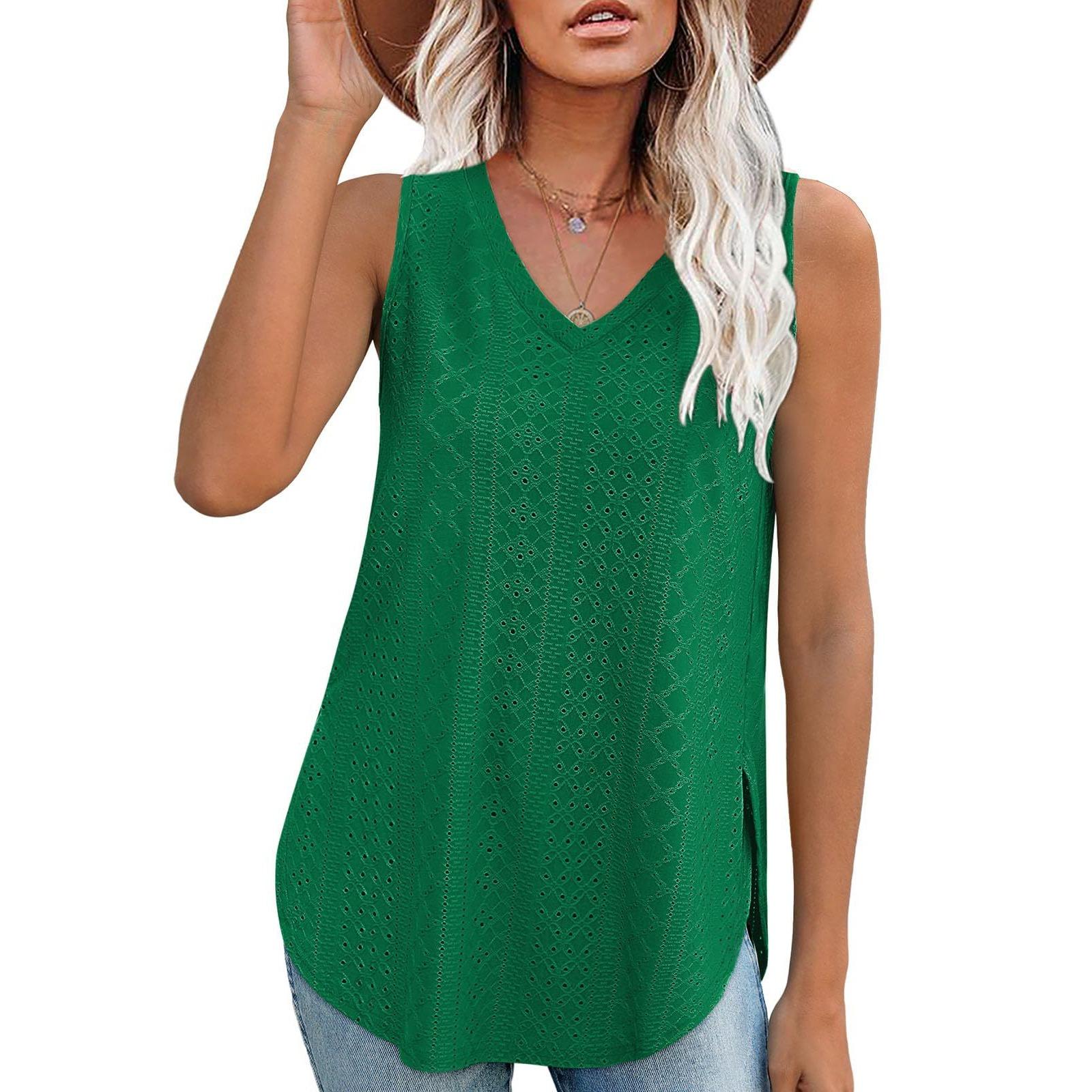 

GMXIA весна-лето жилет с V-образным вырезом без рукавов с дырками жаккардовый топ повседневный жилет женский XXL темно-зеленого