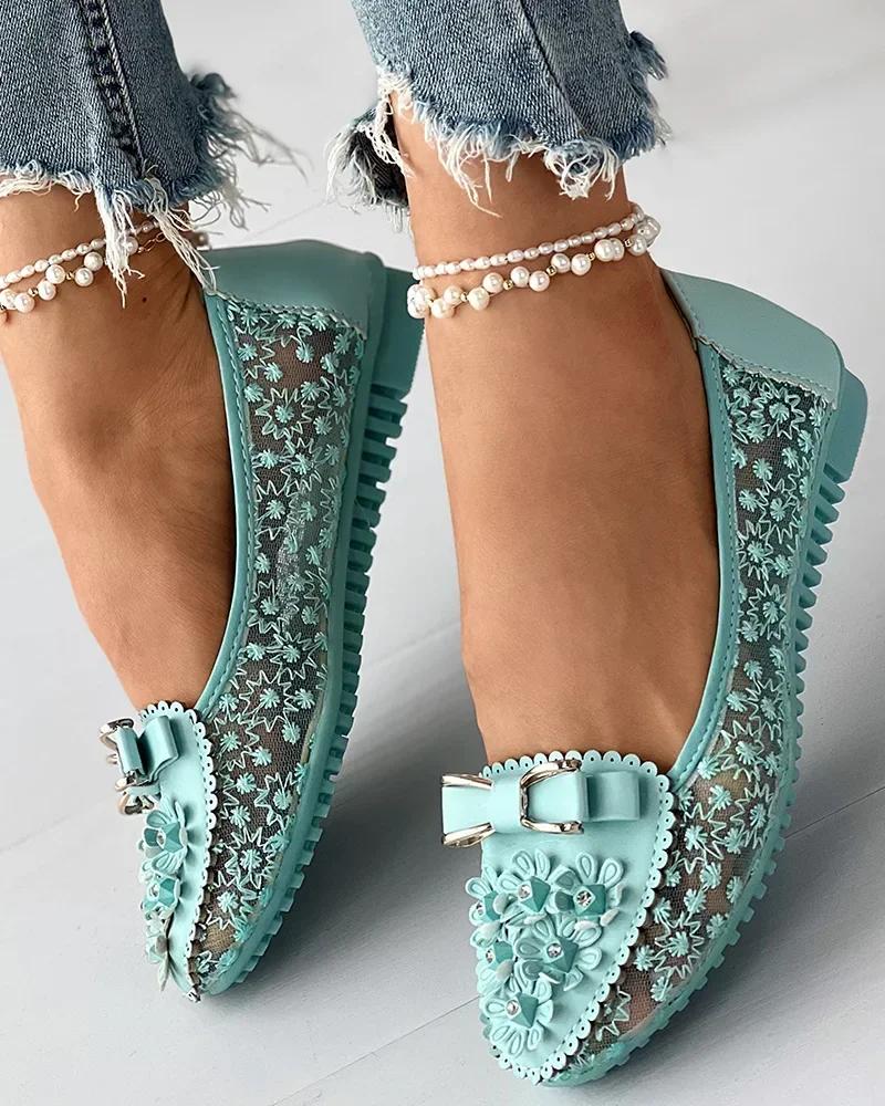 Fashion Summer Breathable Solid Color Vulcanized Shoes Floral Embroidery Bowknot Loafers Women Non-slip Flower Sneakers Chaussure Femmes