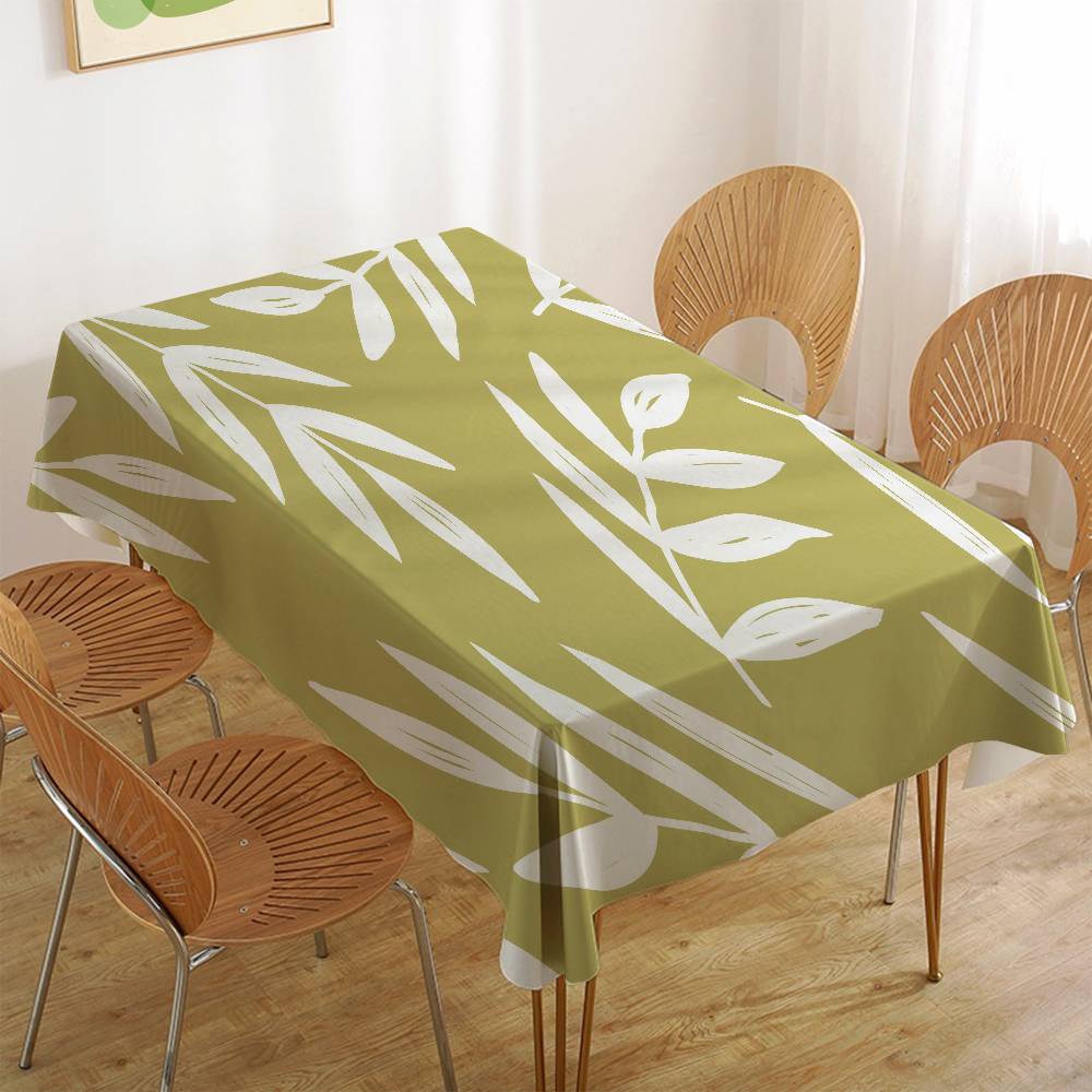 Plant Leaf (Green) Home Tablecloth - Waterproof, Anti-Stain, Rectangular For Dining Decor & Accessories
