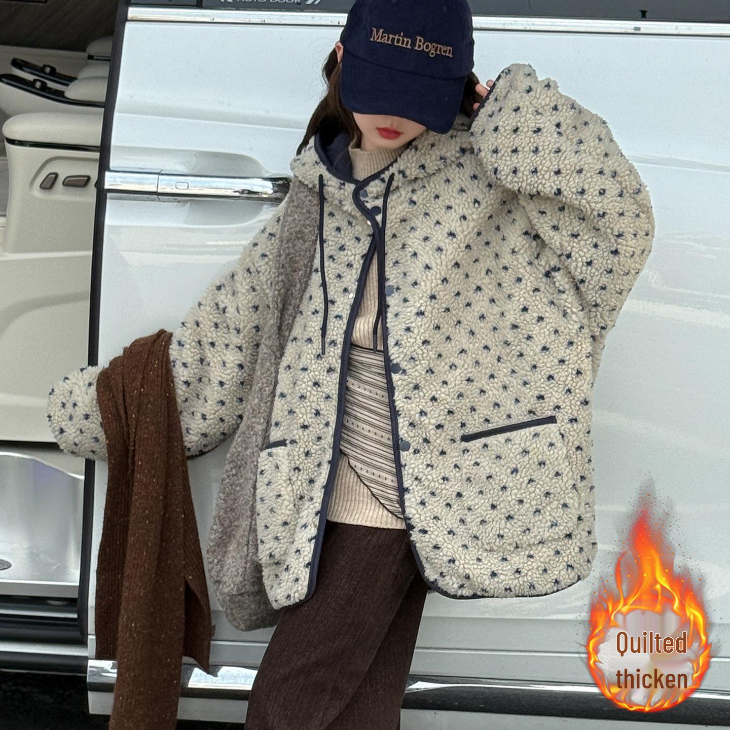 

Девичья куртка из хлопка с подкладкой из овечьей шерсти на весну/осень 2025 - Модное повседневное пальто для детей 130 cm бежевый