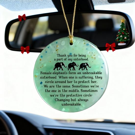 Yousheng Round Elephant Sisterhood Sea Glass Ornament Handmade Acrylic Sea Glass Art Christmas Hanging Ornament Friendship Keepsake Gift for Sisters